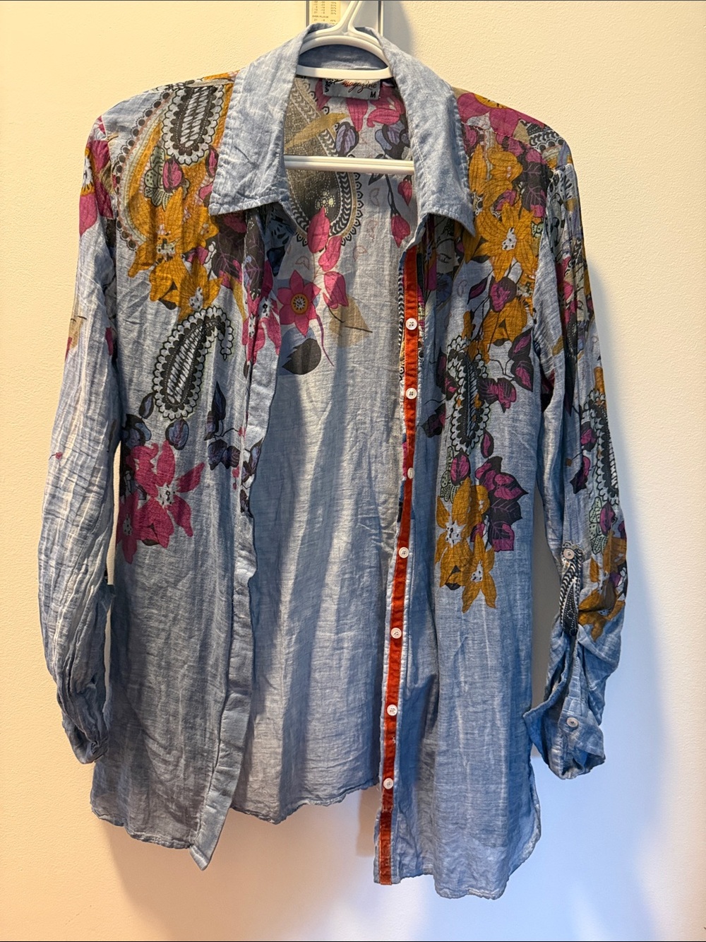 100% Cotton from India Magazine Light Button-Down Shirt with Floral Print